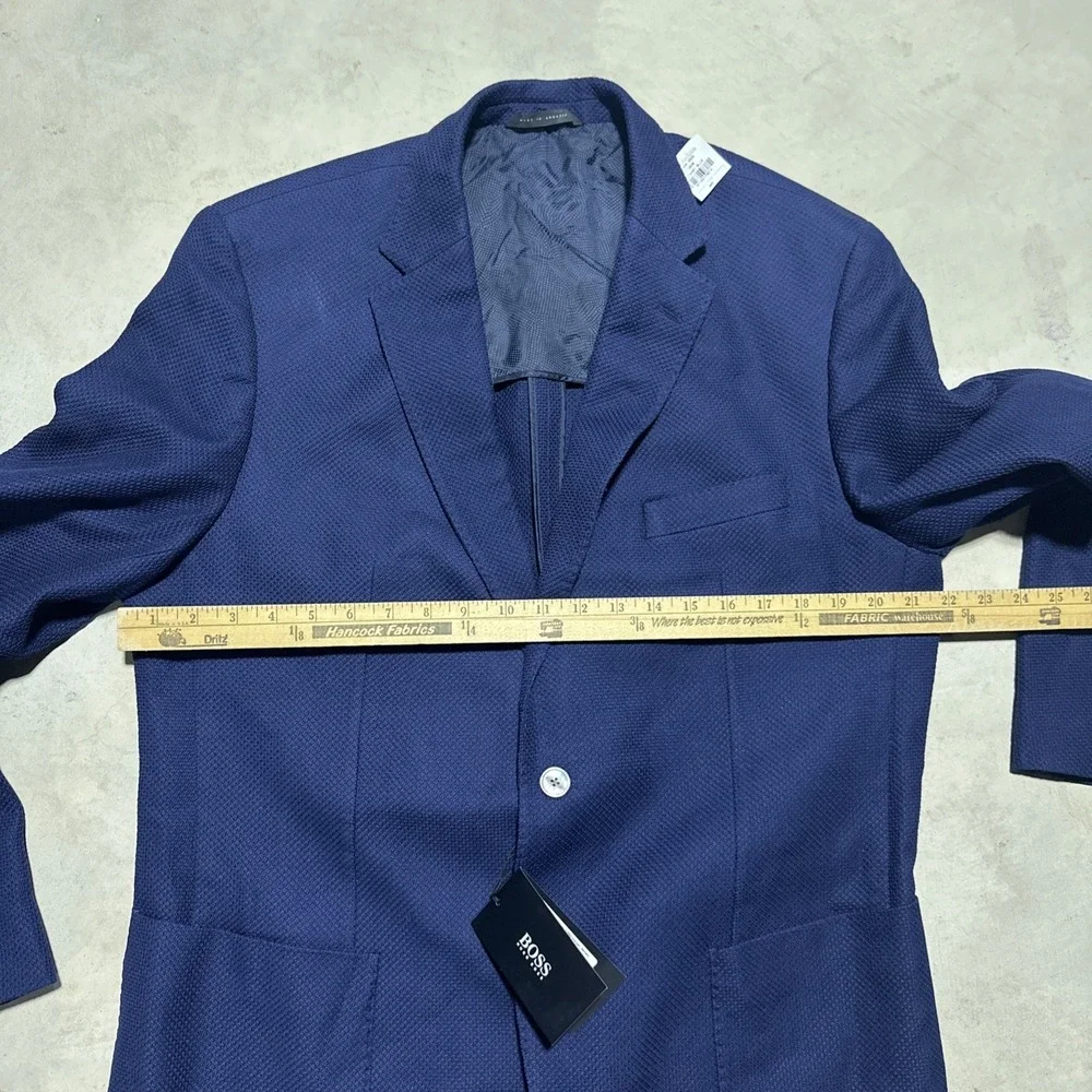 NWT $1250 Hugo Boss Mens 46R Blazer Coat Blue Neiman Marcus Jason 4 Textured